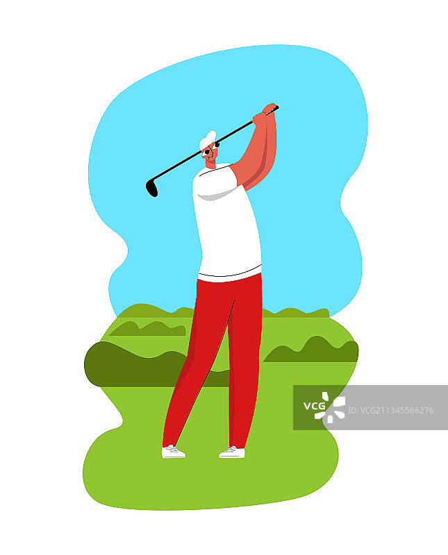 在草坪上打高尔夫球的年轻球员图片素材