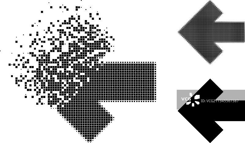 分散的半色调像素左箭头标志图片素材