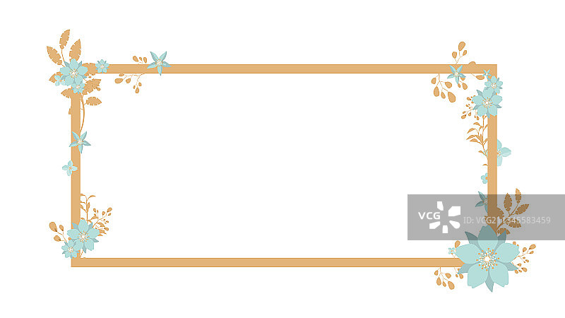 带有树叶和蓝色花朵的棕色边框图片素材