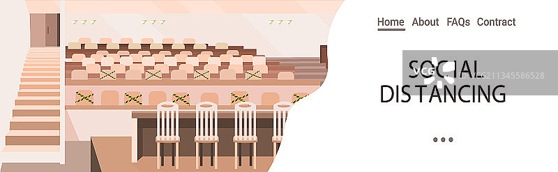 带有社交疏远标志的会议室图片素材