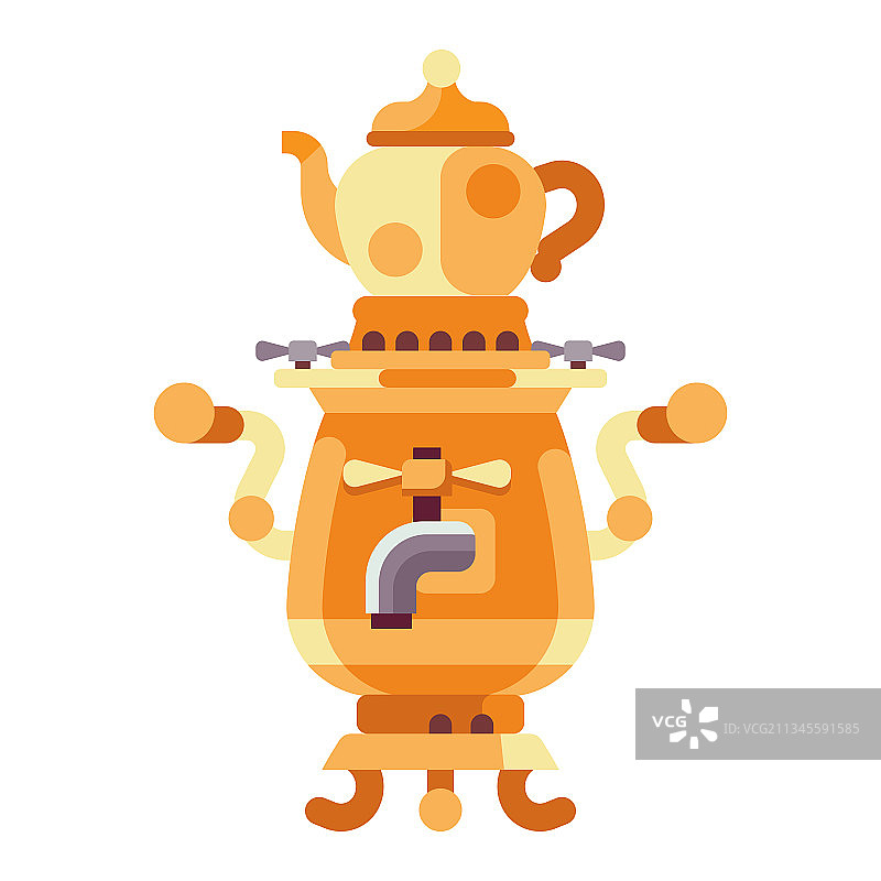 扁平设计风格的俄式铜制茶炊图标图片素材