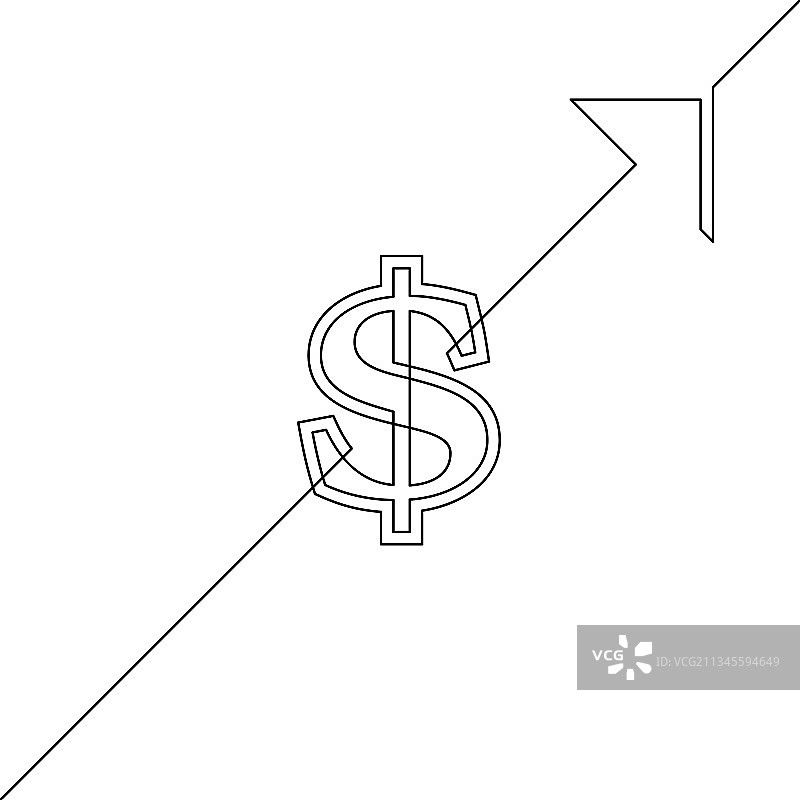 带箭头的美元符号连续线条画图片素材