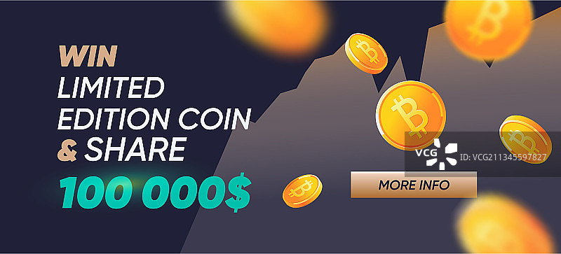 加密货币挖矿推广banner上的金色比特币图片素材