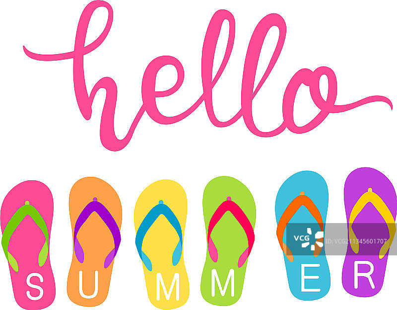 夏日你好文字与彩色人字拖图片素材