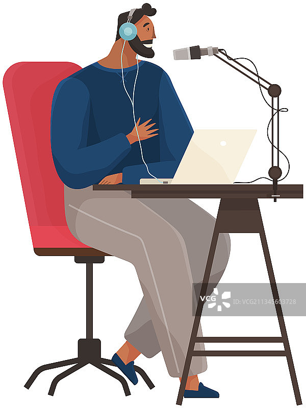 男人在线录制直播播客图片素材