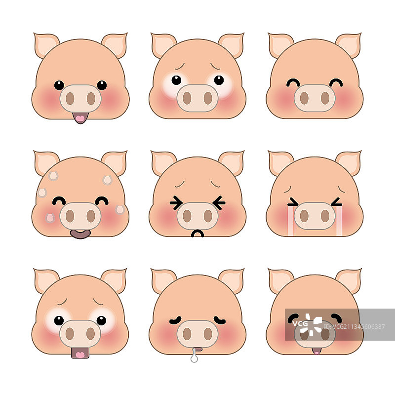 可爱卡通小猪表情符号套装图片素材