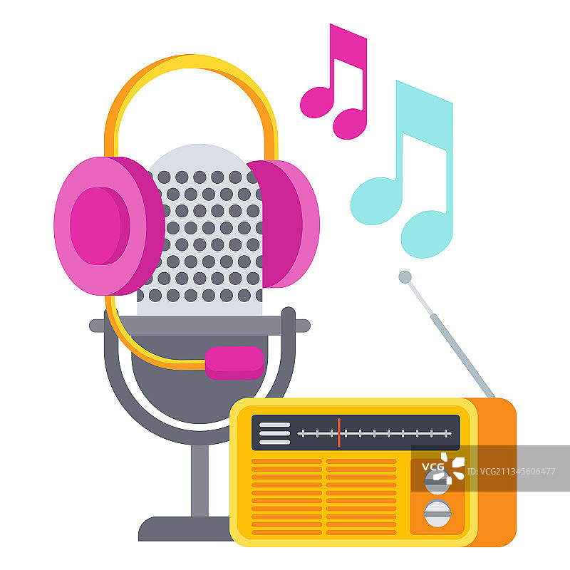 广播广告图标、麦克风和收音机图片素材