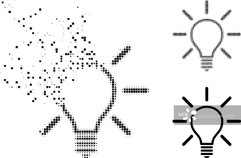 灰尘和半色调点灯泡标志符号图片素材