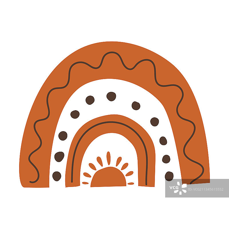 橙色波西米亚风手绘彩虹剪贴画图片素材