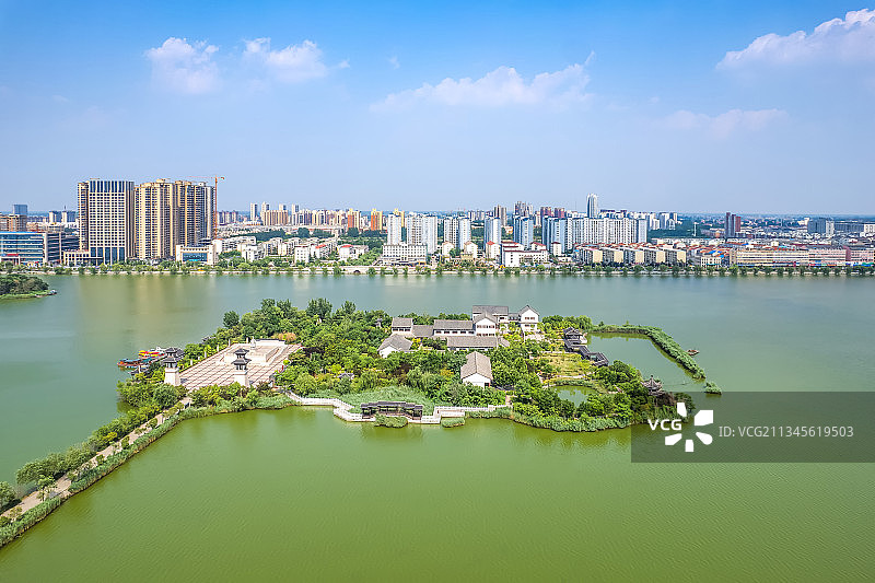 中国河南省商丘睢县北湖襄园全景航拍图片素材
