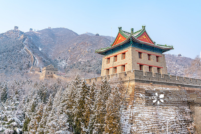 冬季雪后北京居庸关长城城楼图片素材