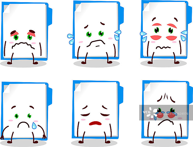 悲伤的蓝色马尼拉文件夹卡通人物图片素材