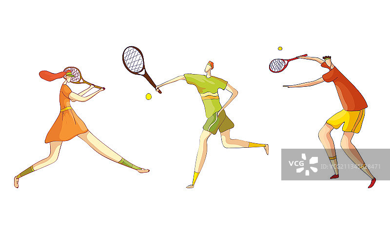 男人和女人运动员身穿运动服，手持球拍图片素材