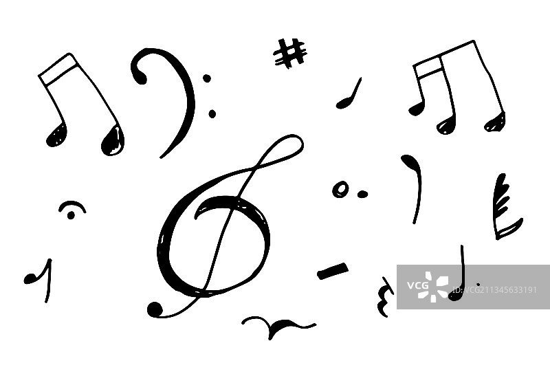 手绘图标合集，如八分音符、休止符图片素材