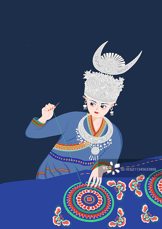 苗族姑娘在刺绣图片素材