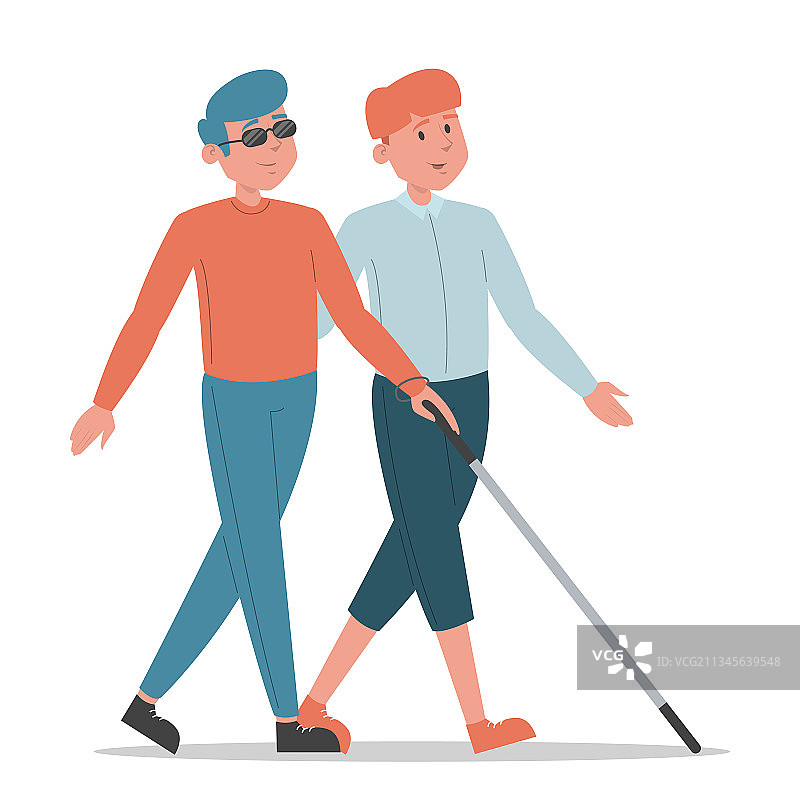 盲人与朋友同行图片素材