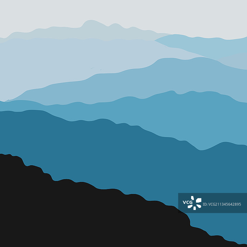 蓝色山地景观雾气森林图片素材