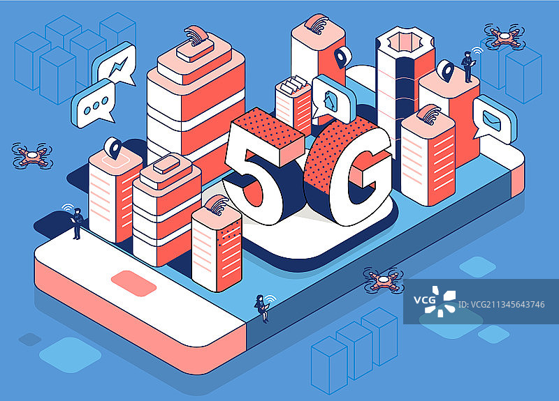 2.5D城市人群使用5G移动设备图片素材