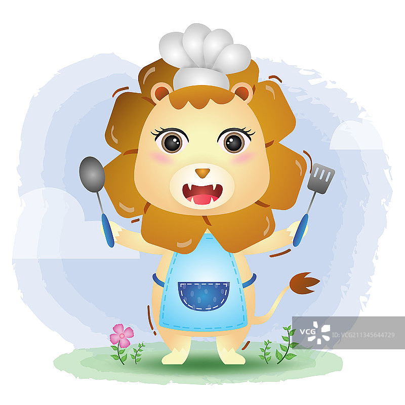 可爱的小狮子厨师图片素材