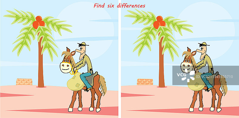 找出牛仔的六个不同之处图片素材