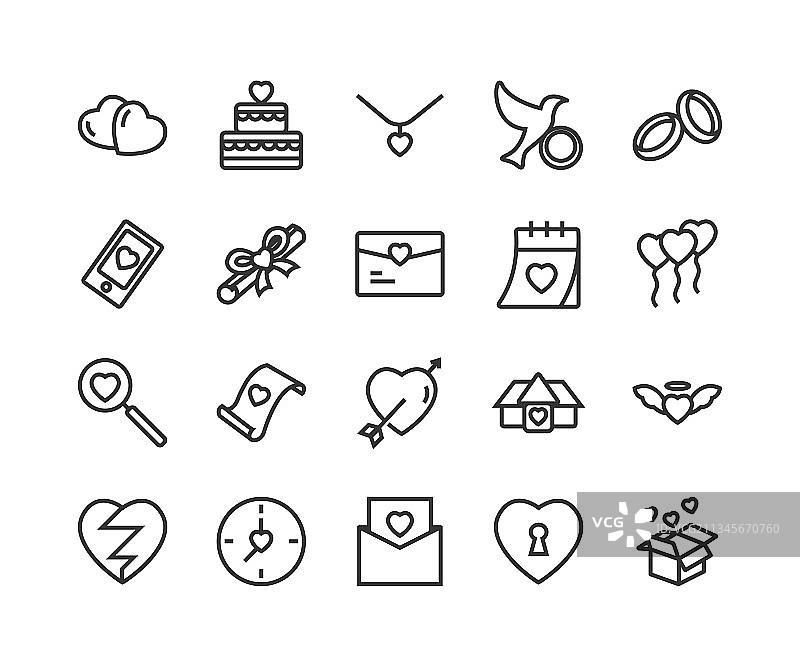 简约的爱情相关线性图标合集图片素材
