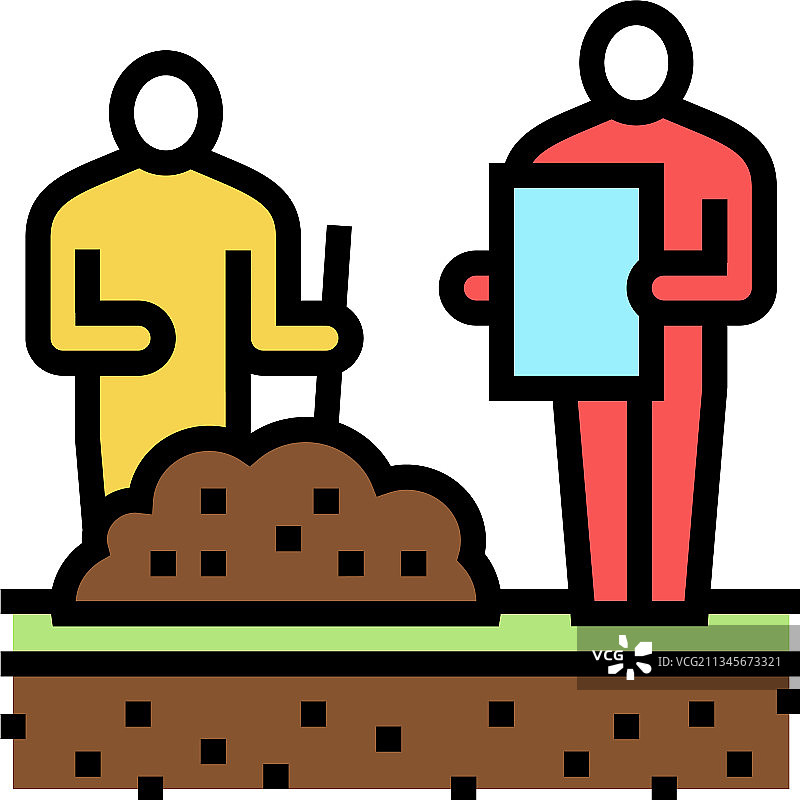 工人用铲子铲土以分析颜色图标图片素材