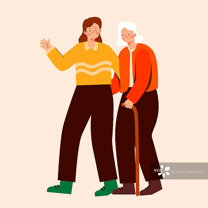 搀扶着老人矢量插画图片素材