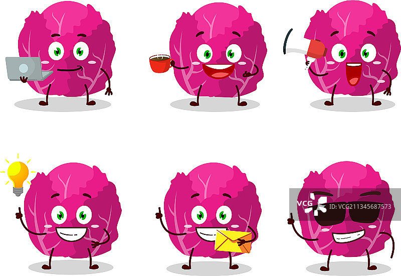 具有多种业务的红色卷心菜卡通图片素材