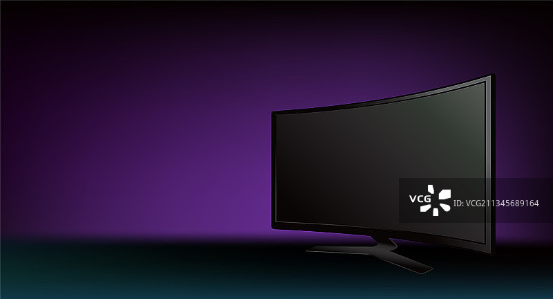 深色背景上的扁平曲面电视图片素材