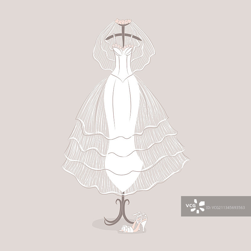 挂在衣架上的白色婚纱图片素材