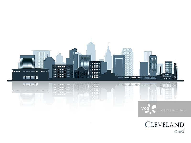 克利夫兰天际线轮廓倒影图片素材