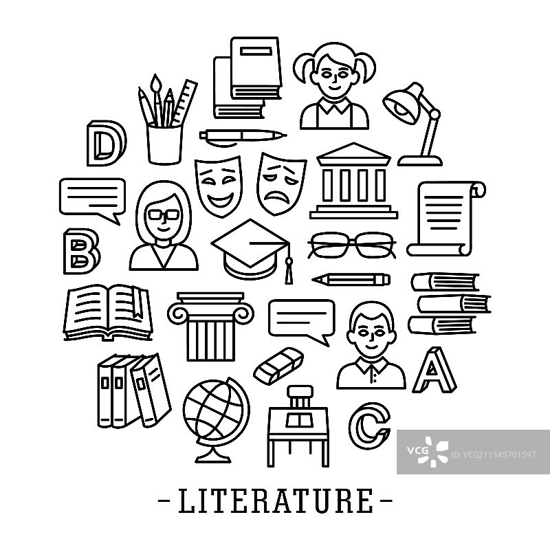 文学社团圆形图标集图片素材