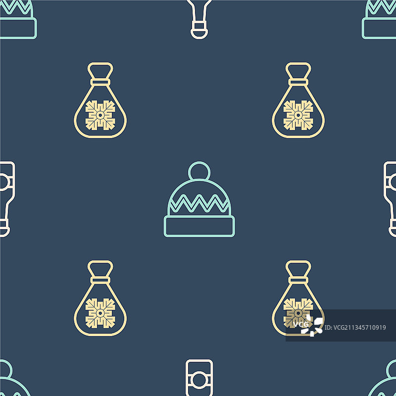 香槟瓶圣诞老人礼品袋线条设置图片素材