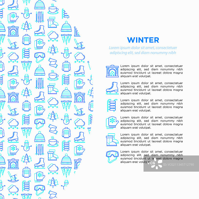 壁炉细线图标冬季概念图片素材