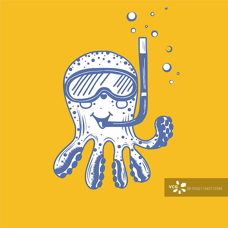 戴潜水面罩和呼吸管的卡通章鱼图片素材