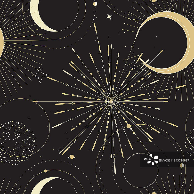 带有日月星辰的金色魔法护身符图案图片素材