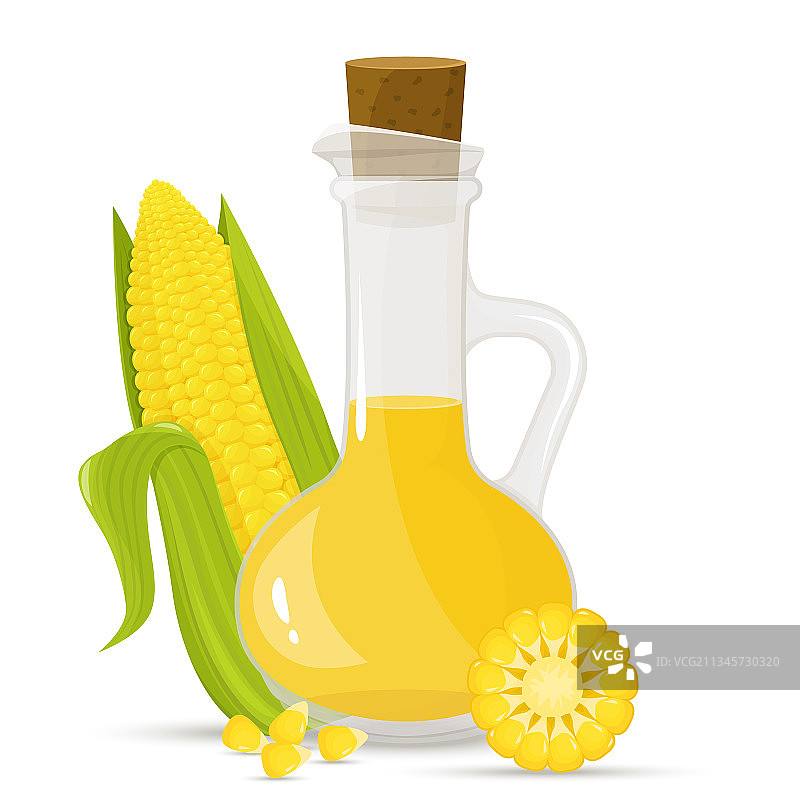 白色背景上孤立的玻璃瓶装玉米油图片素材