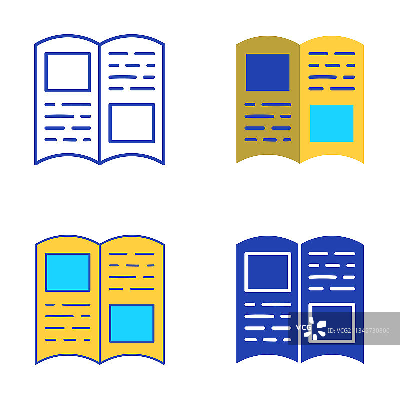 扁平风格和线条风格的印刷杂志图标集图片素材