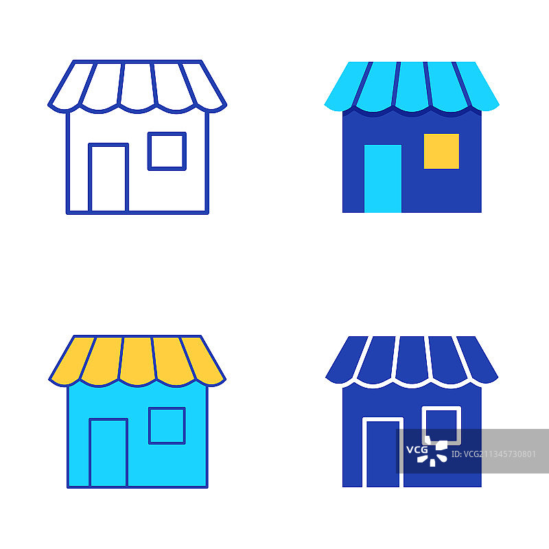 扁平风格和线条风格的小商店图标集图片素材