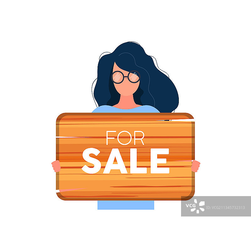 戴眼镜的女人拿着木制标牌图片素材