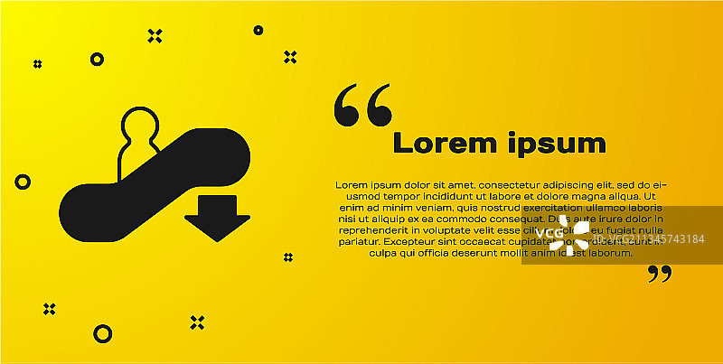 黄色背景上的黑色下行扶梯图标图片素材