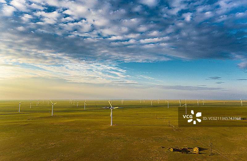 航拍锡林郭勒草原风力发电图片素材