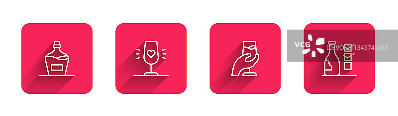 旧瓶葡萄酒杯品酒线条图片素材