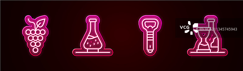 线条集合：葡萄串、葡萄酒醒酒器图片素材