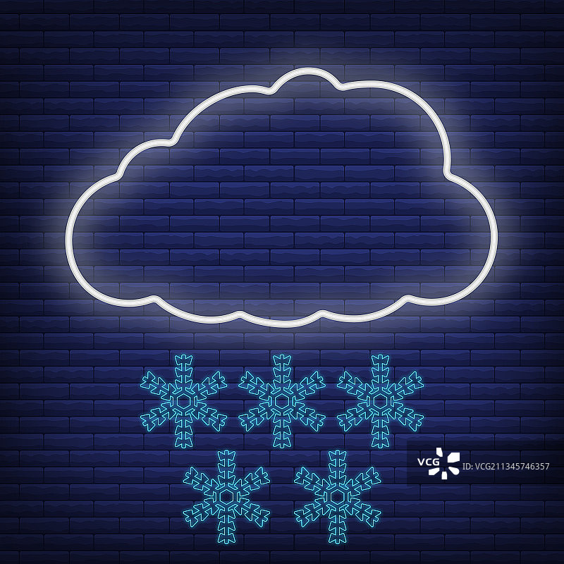 带有风雪和雪花的发光霓虹云朵图标图片素材