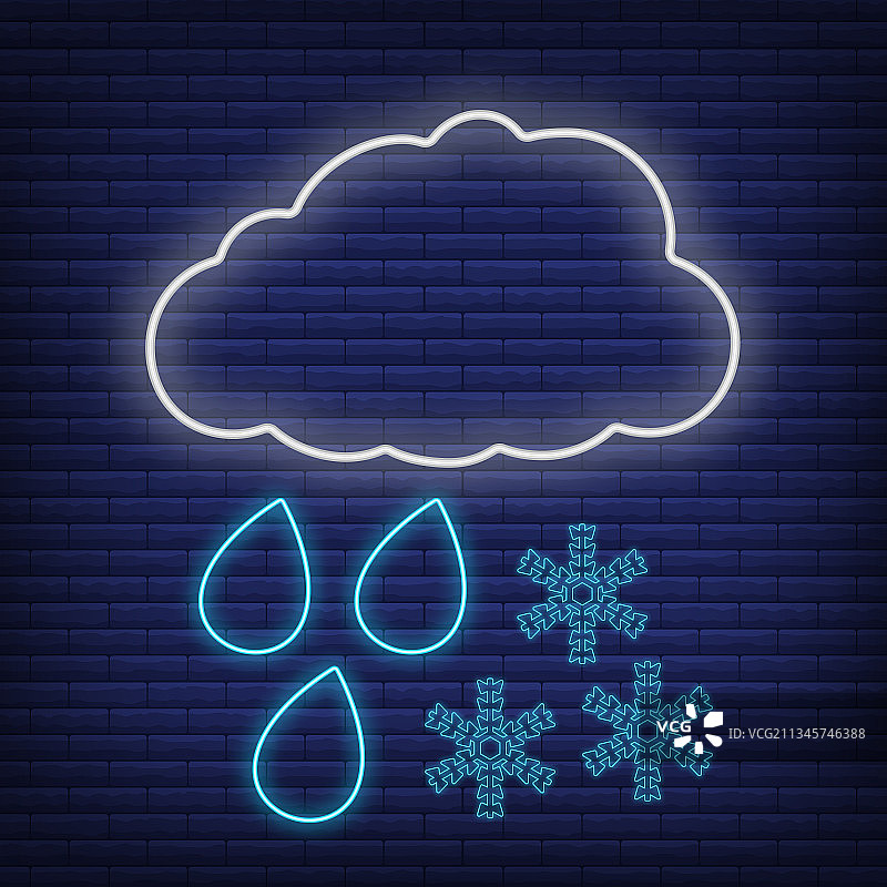 带有雨、风、雪、雪花图标发光的云朵图片素材