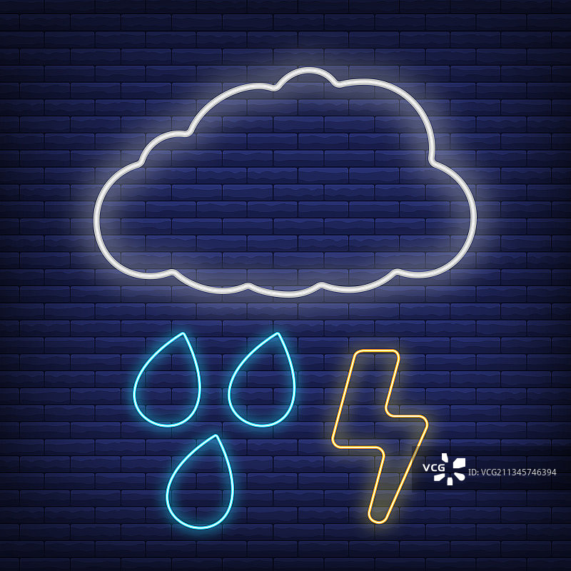 霓虹灯光云雨闪电图标图片素材