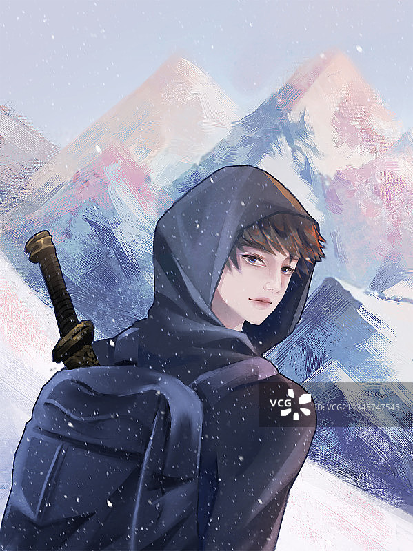 雪山前回眸男子图片素材