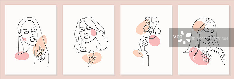 一组抽象人脸和鲜花造型图案图片素材