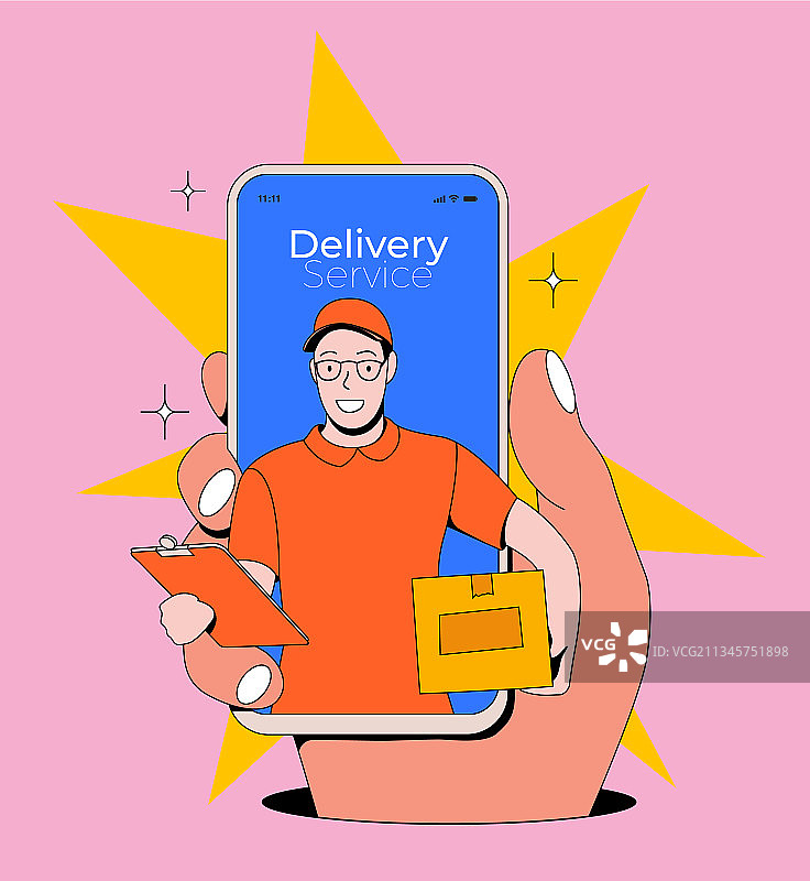 在线配送服务概念：手持配送图片素材